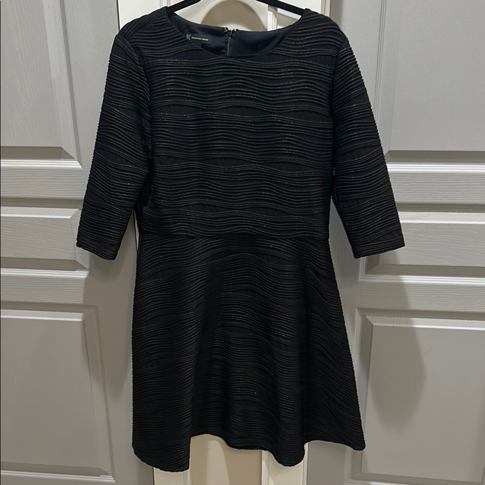 INC International Concepts Black Asymmetrical 3/4 Sleeve Dress Gold Shimmer